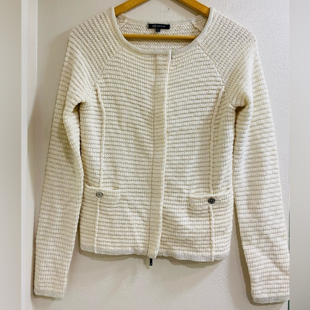 Anne Klein Cream Knit Lady Jacket Cardigan Small